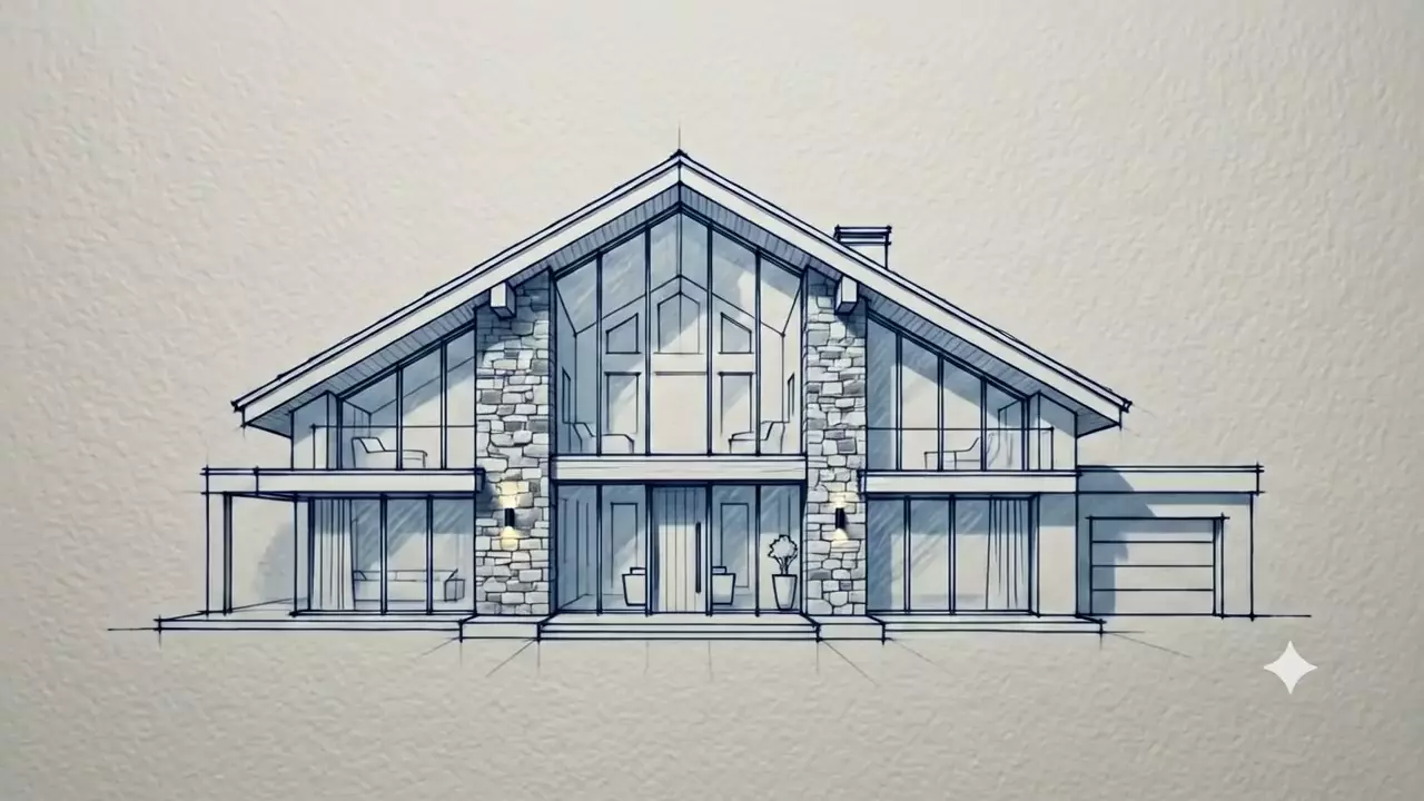 Blueprint elevation of the villa