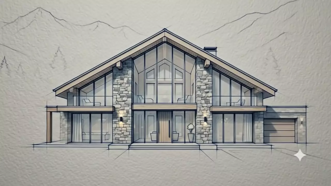 Timber structure emerging from the drawing